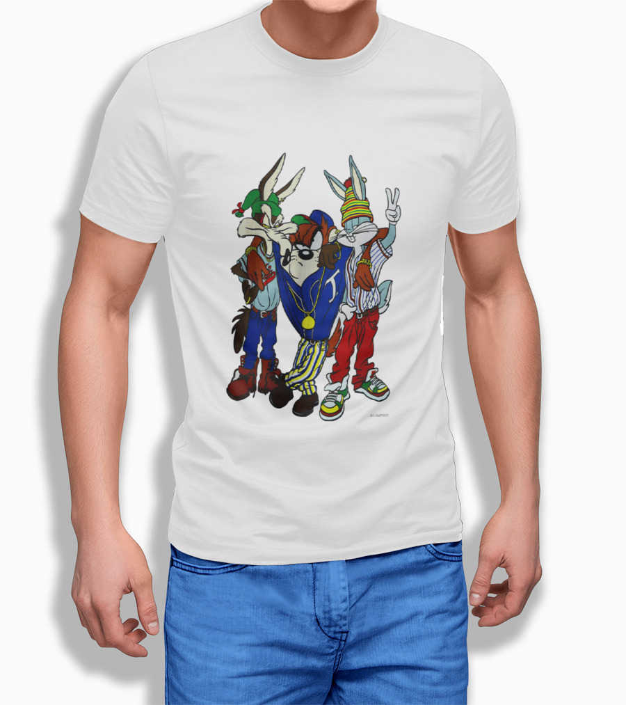 Rare Looney Tunes Hip Hop Bugs Taz Wile E Coyote Peace Sign Pose T-Shirt