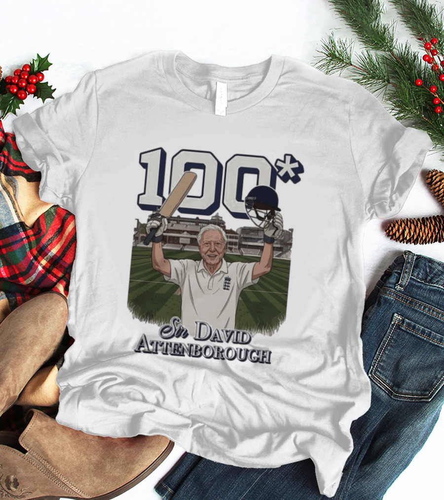 Sir David Attenborough 100 Cricket Legend Batting Milestone T-Shirt