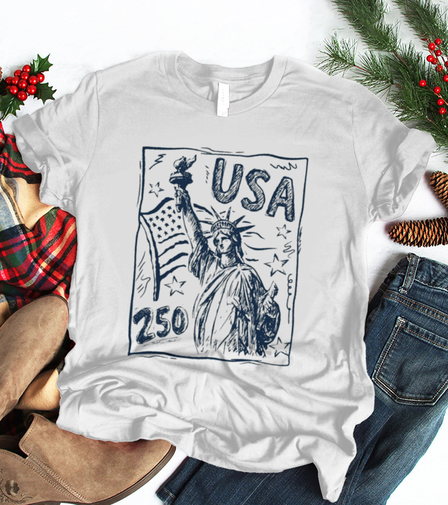 USA Statue Of Liberty American Flag 250 Stars T-Shirt