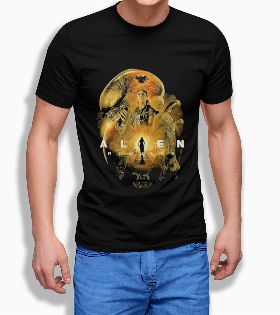 Alien Romulus Xenomorph Collage With Character And Spaceship T-Shirt