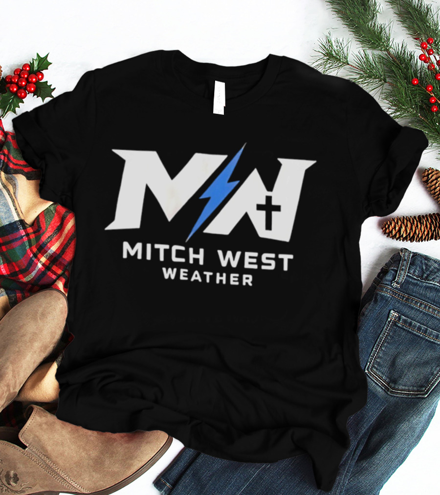 Mitch West Weather MW Blue Lightning Bolt Cross T-Shirt