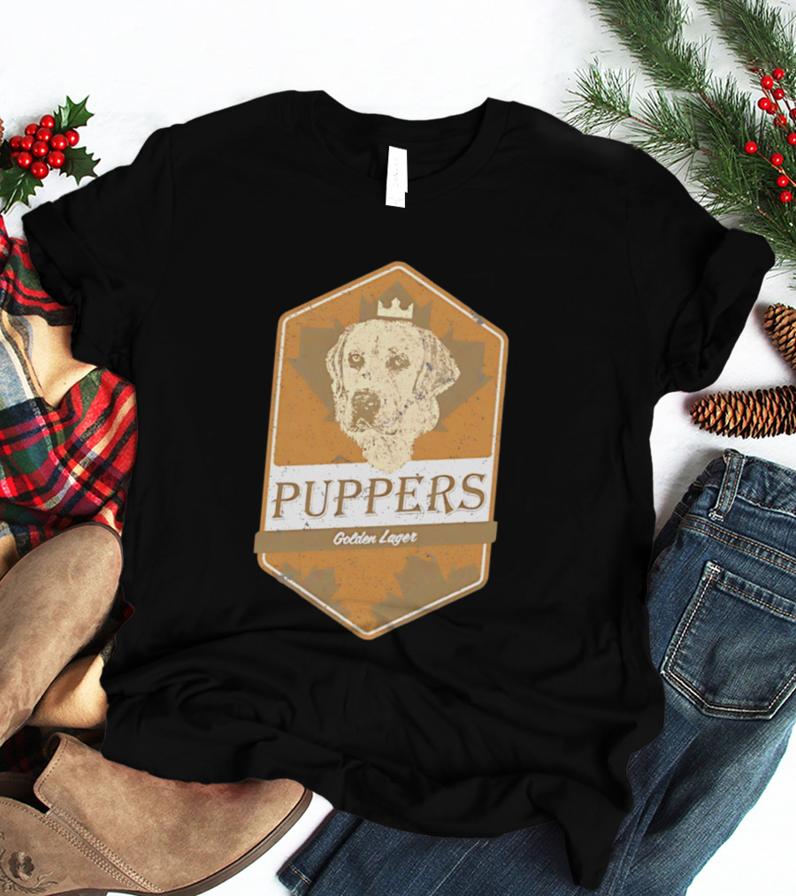 Puppers Golden Lager Dog Label Image With Crown T-Shirt