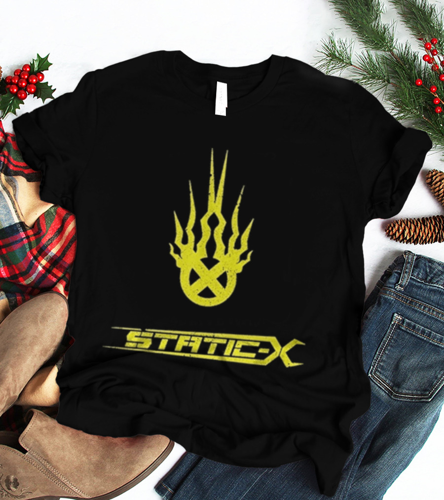 Static X Yellow Flame Shock Band Merch T-Shirt