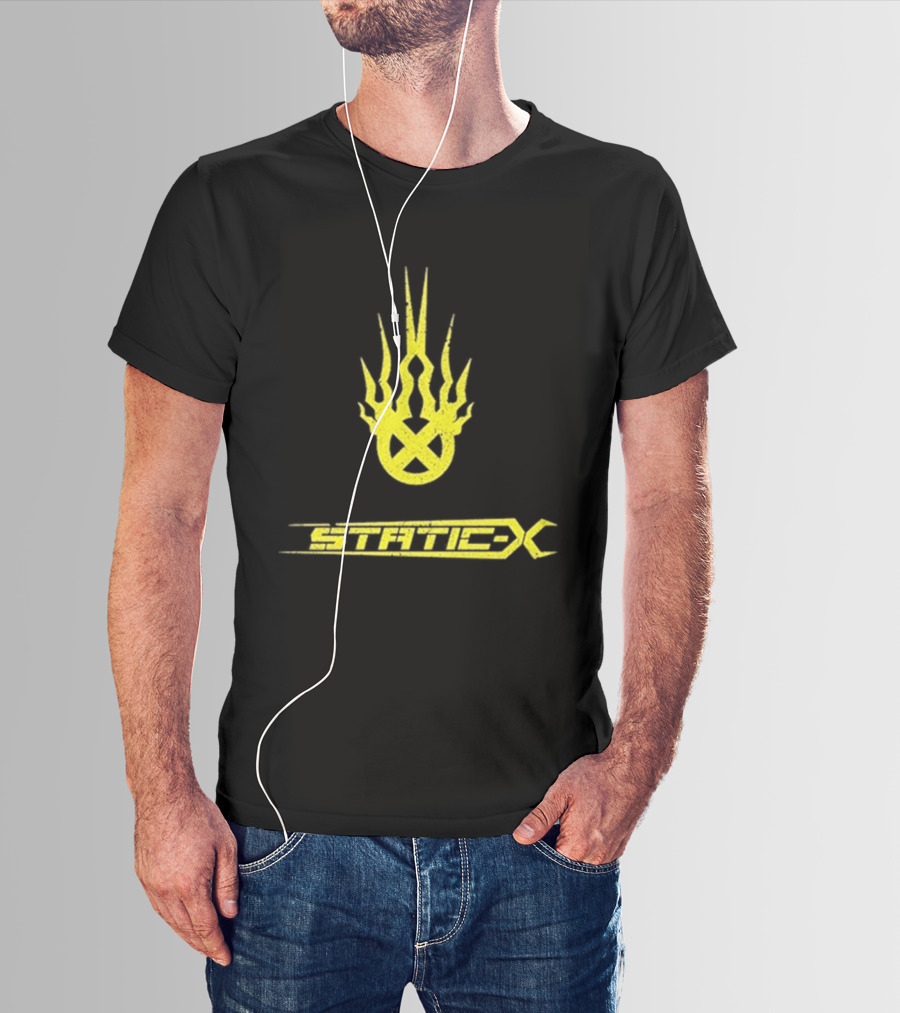 Static X Yellow Flame Shock Band Merch T-Shirt