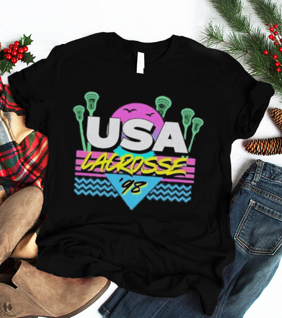 USA Lacrosse 92 Retro Neon Purple Sunset T-Shirt