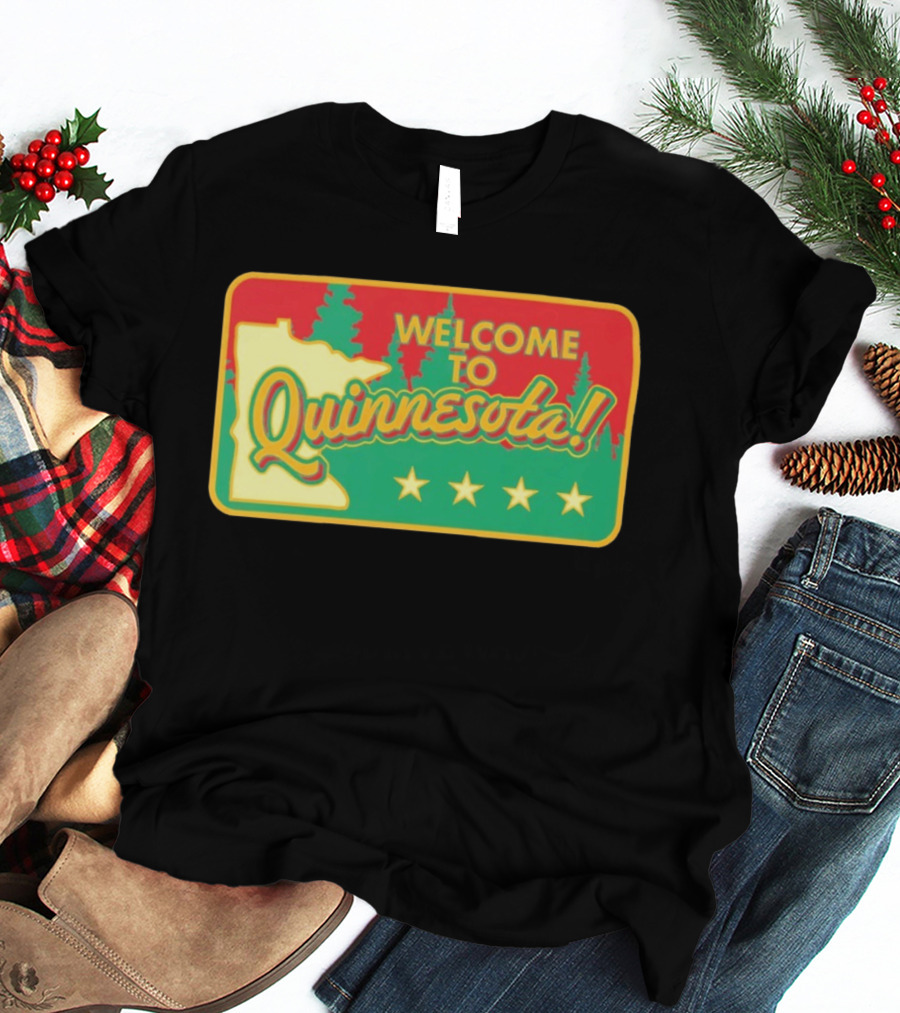 Welcome To Quinnesota State Map Forest Theme With Stars T-Shirt