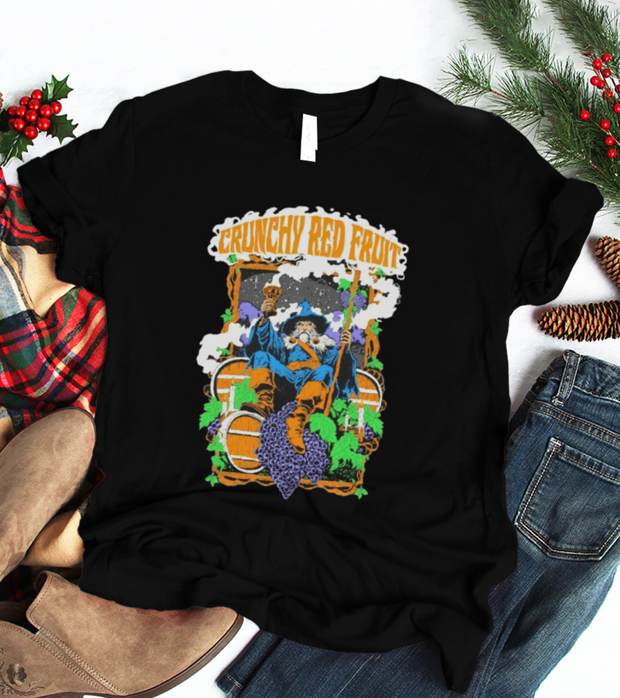 Crunchy Red Fruit Wizard With Grapes And Barrels T-Shirt
