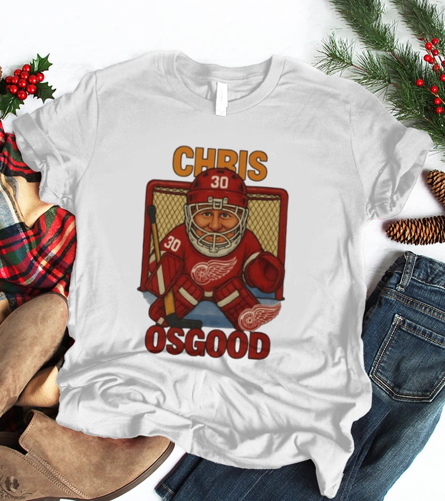 CHRIS OSGOOD 30 Detroit Red Wings Hockey Goalie Caricature T-Shirt
