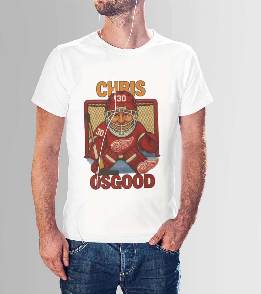 CHRIS OSGOOD 30 Detroit Red Wings Hockey Goalie Caricature T-Shirt
