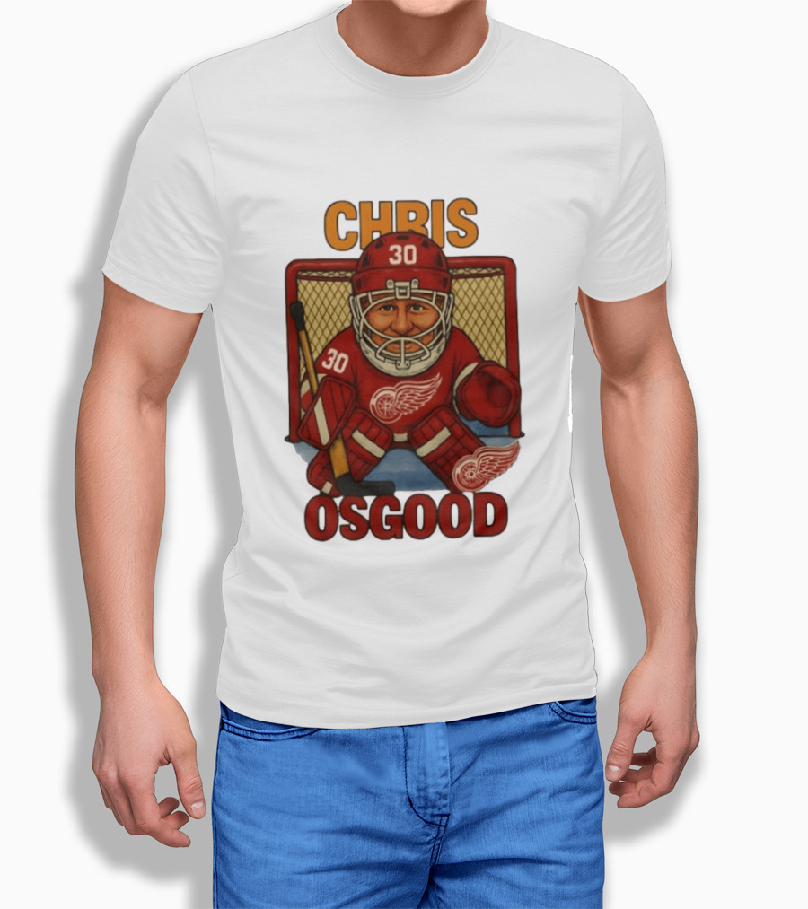 CHRIS OSGOOD 30 Detroit Red Wings Hockey Goalie Caricature T-Shirt