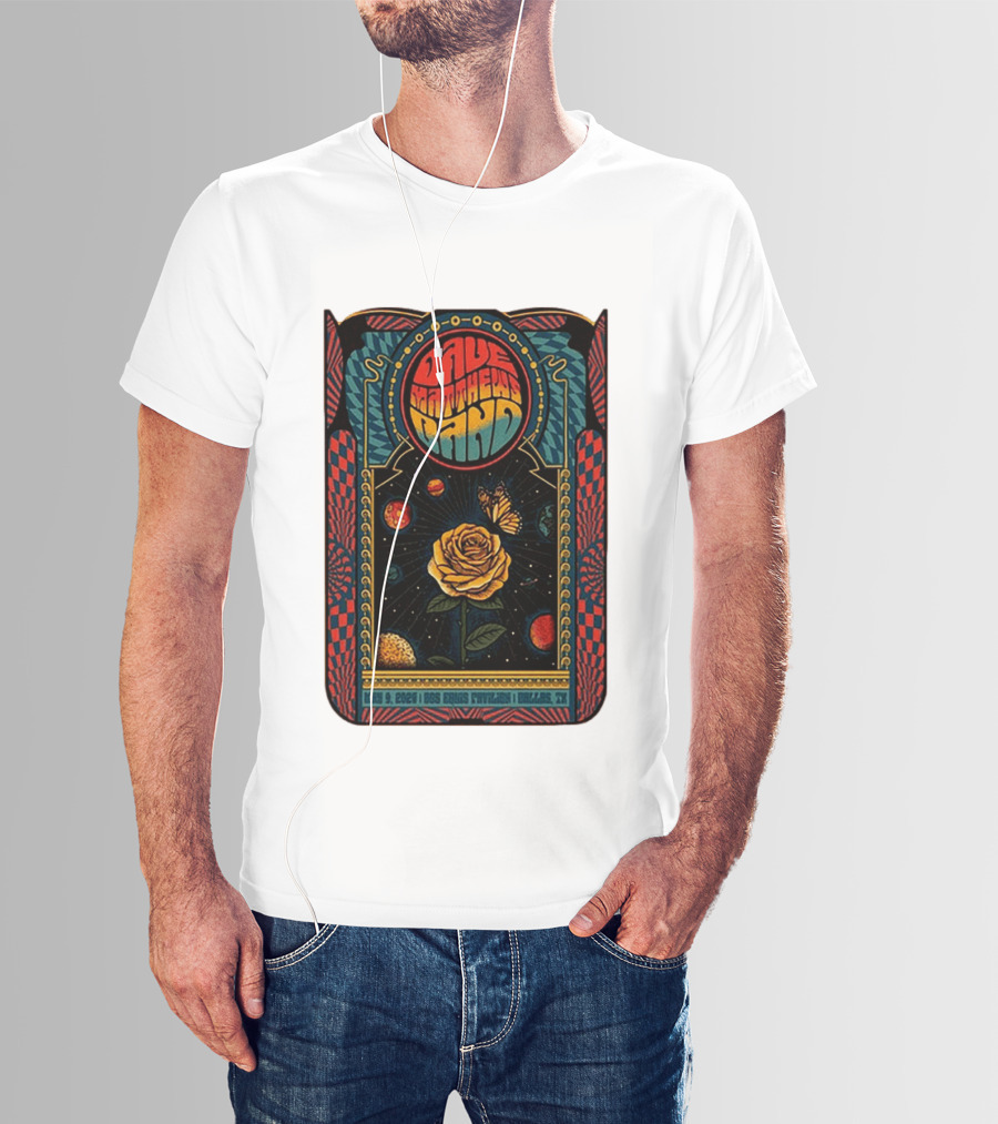 Dave Matthews Band May 9 2026 Dos Equis Pavilion Dallas TX Retro Psychedelic Butterfly Rose Planet T-Shirt