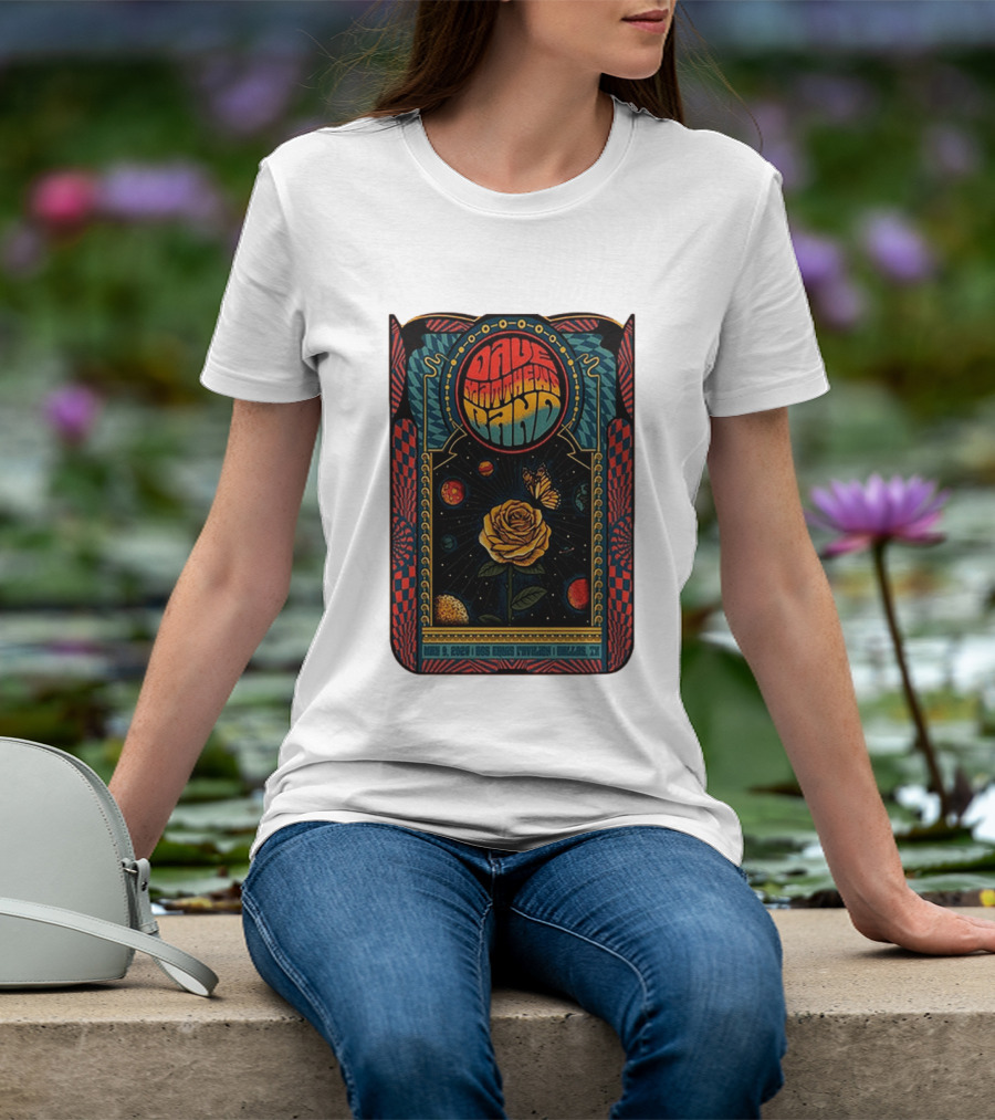 Dave Matthews Band May 9 2026 Dos Equis Pavilion Dallas TX Retro Psychedelic Butterfly Rose Planet T-Shirt