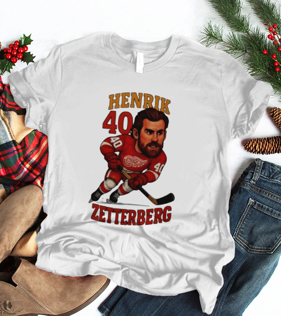 Henrik Zetterberg 40 Detroit Red Wings Hockey Player Caricature T-Shirt