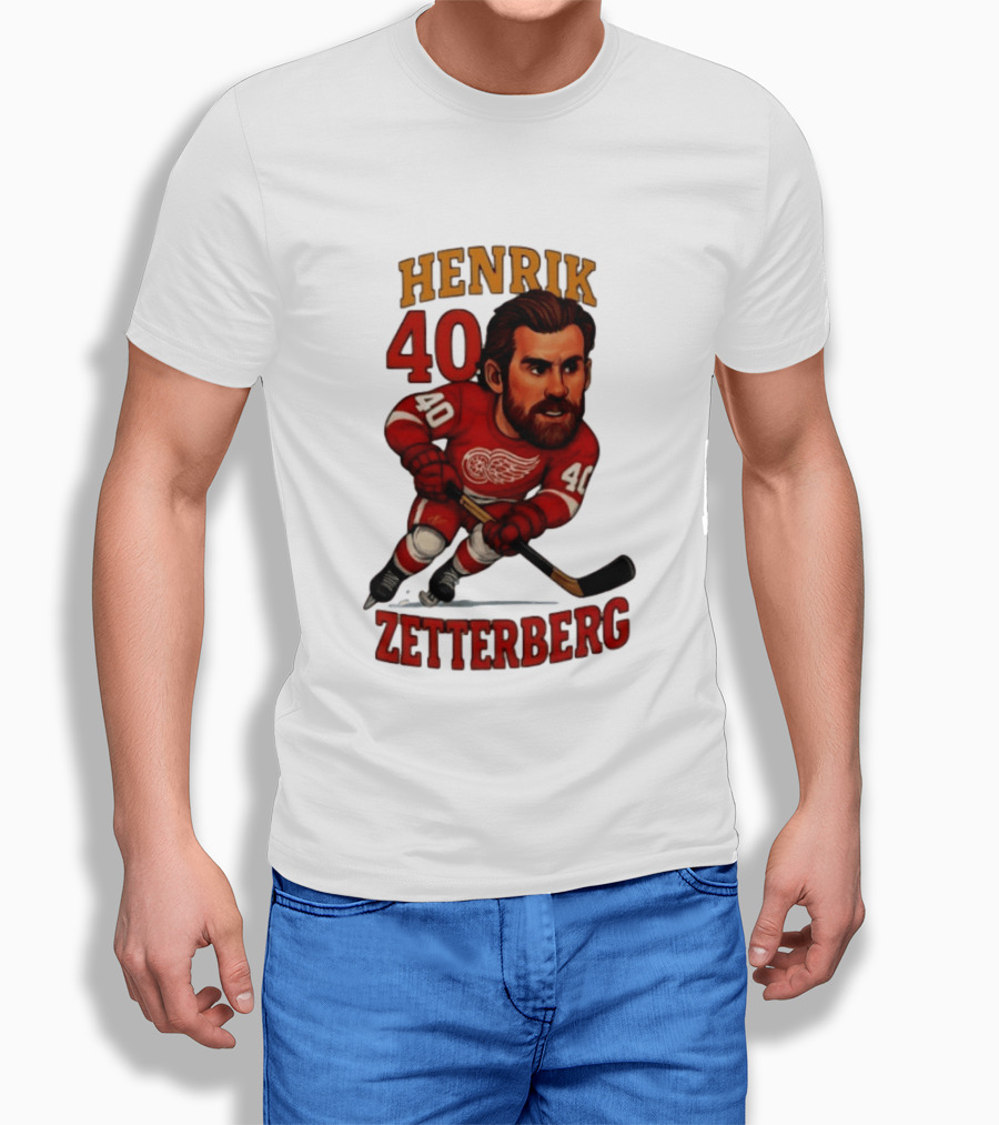 Henrik Zetterberg 40 Detroit Red Wings Hockey Player Caricature T-Shirt