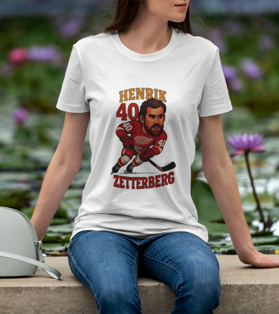 Henrik Zetterberg 40 Detroit Red Wings Hockey Player Caricature T-Shirt