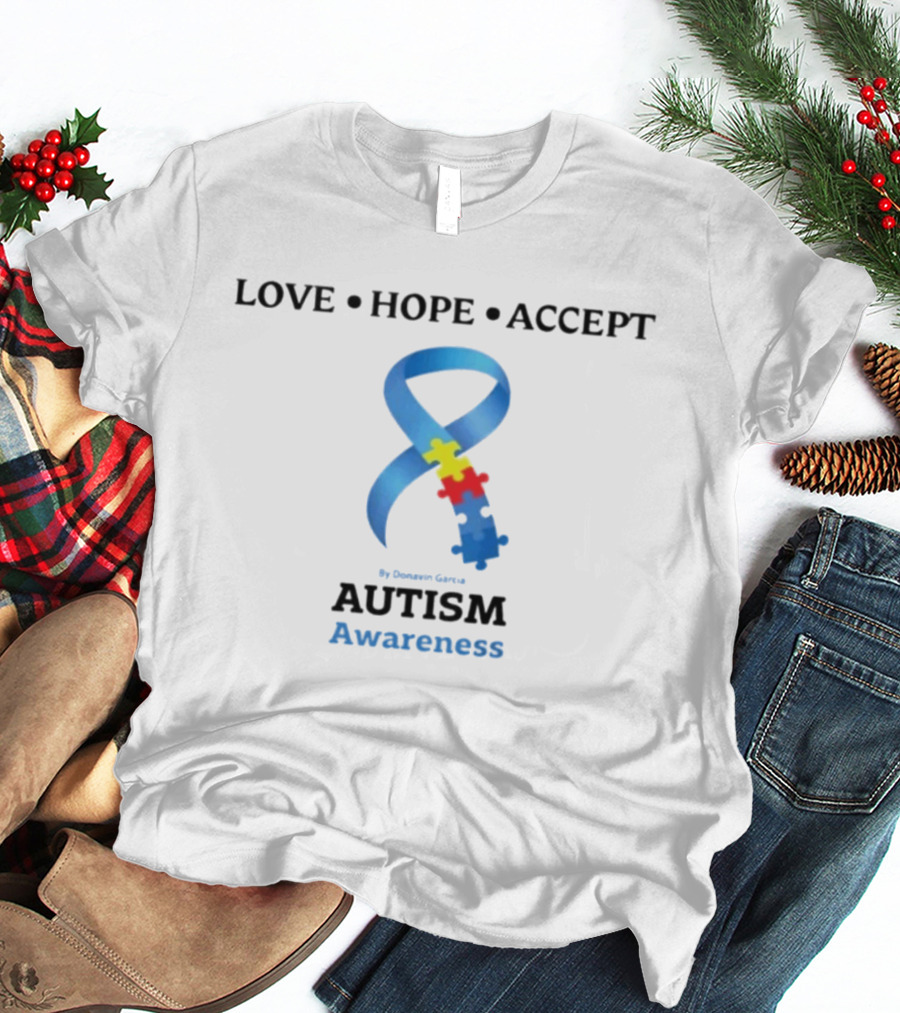 Love Hope Accept Donavin Garcia Autism Awareness Puzzle Ribbon T-Shirt