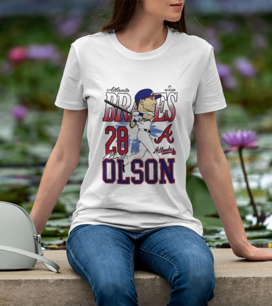 Atlanta Braves 28 Olson Caricature T-Shirt