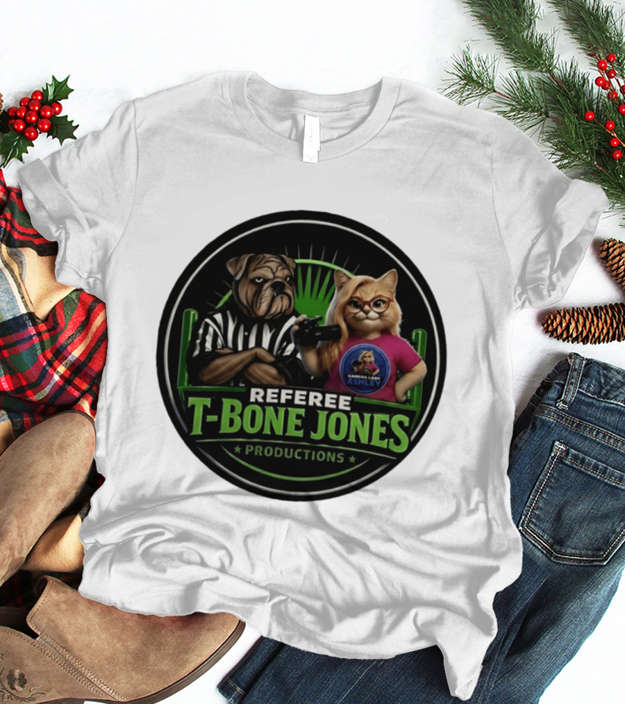 Referee Bone Jones Productions Light Blue Gaming Ashley Bulldog Cat T-Shirt