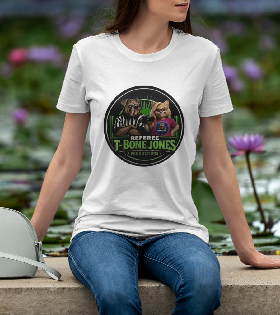 Referee Bone Jones Productions Light Blue Gaming Ashley Bulldog Cat T-Shirt