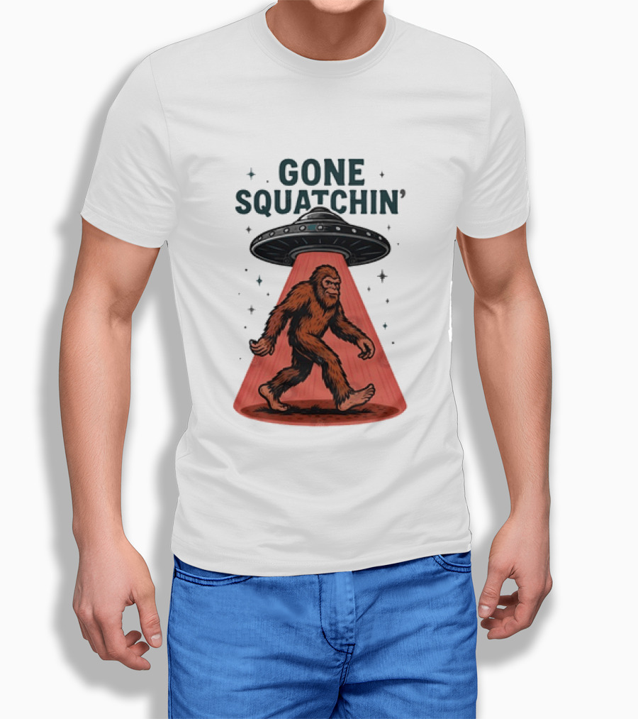 Gone Squatchin' Bigfoot Sasquatch UFO Abduction Beam T-Shirt