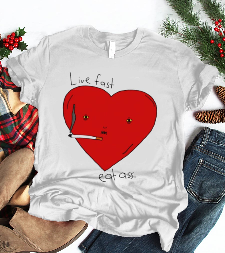 Live Fast Eat Ass Heart Smoking Cartoon T-Shirt