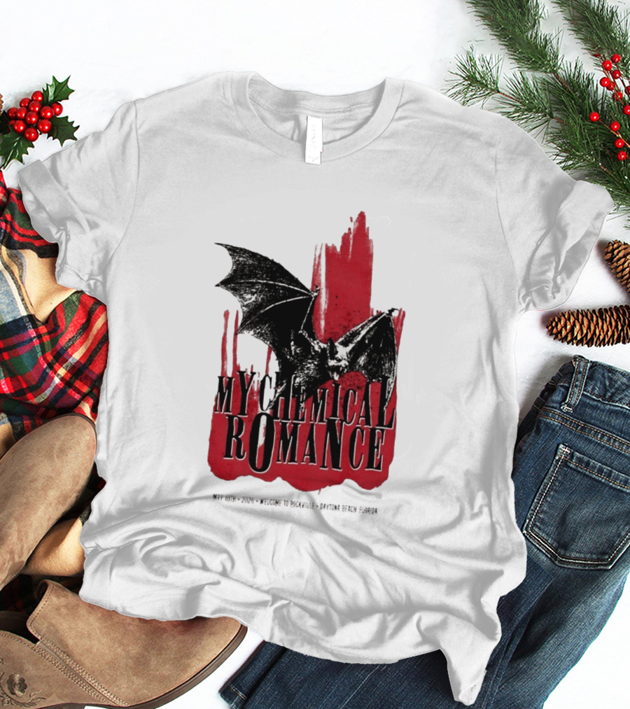 My Chemical Romance Daytona Beach FL May 10 2026 Tour Bat And Red Splash T-Shirt