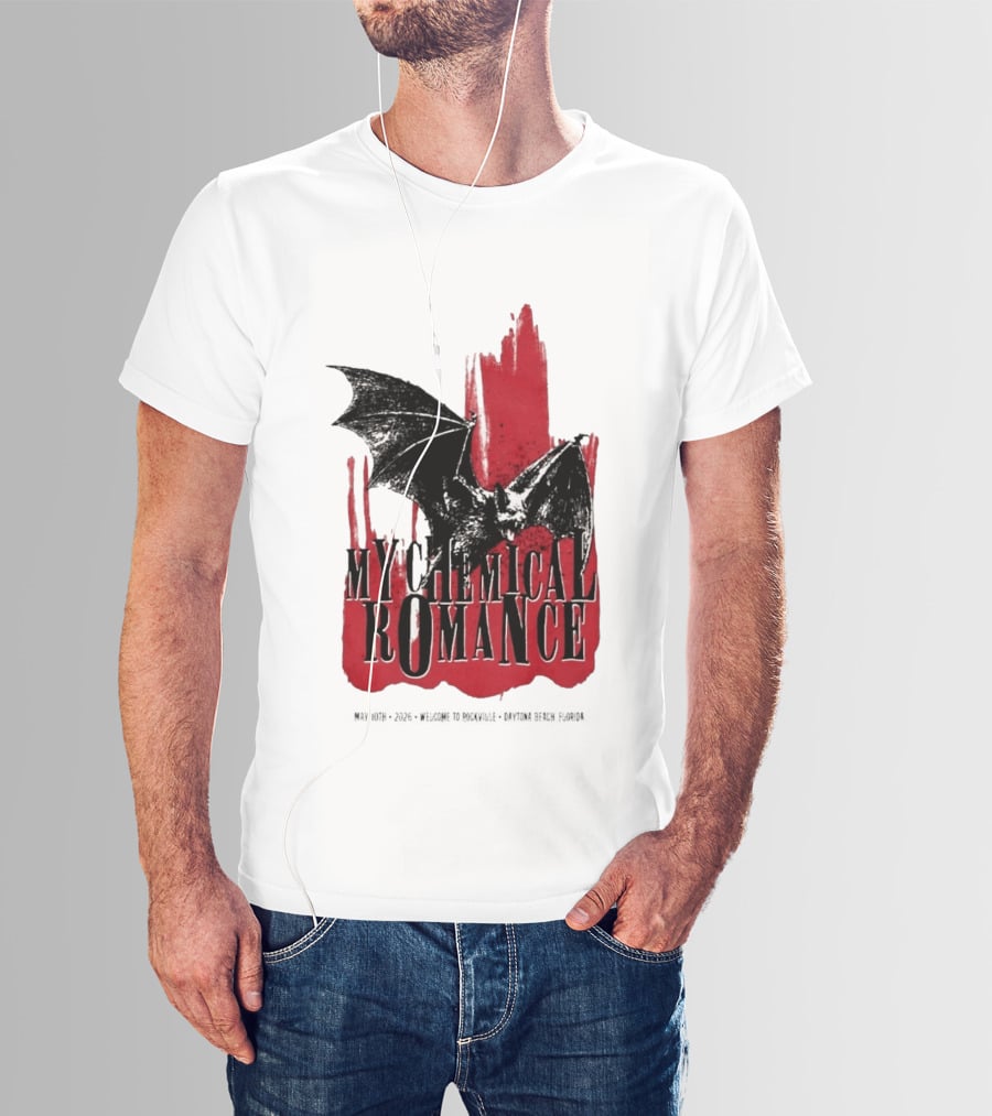 My Chemical Romance Daytona Beach FL May 10 2026 Tour Bat And Red Splash T-Shirt