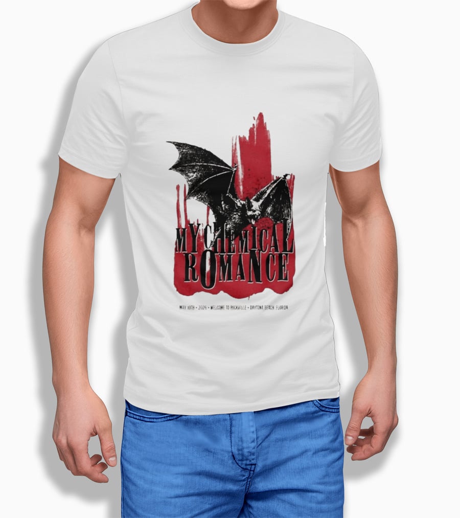 My Chemical Romance Daytona Beach FL May 10 2026 Tour Bat And Red Splash T-Shirt