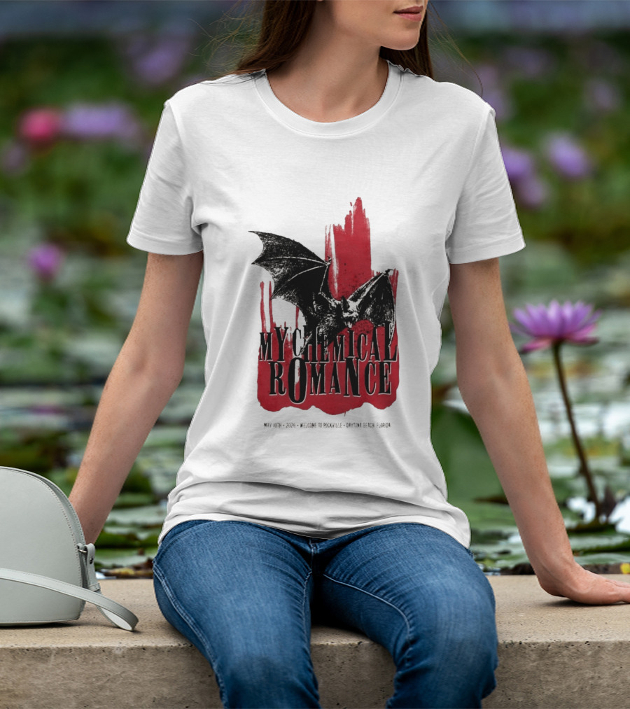 My Chemical Romance Daytona Beach FL May 10 2026 Tour Bat And Red Splash T-Shirt