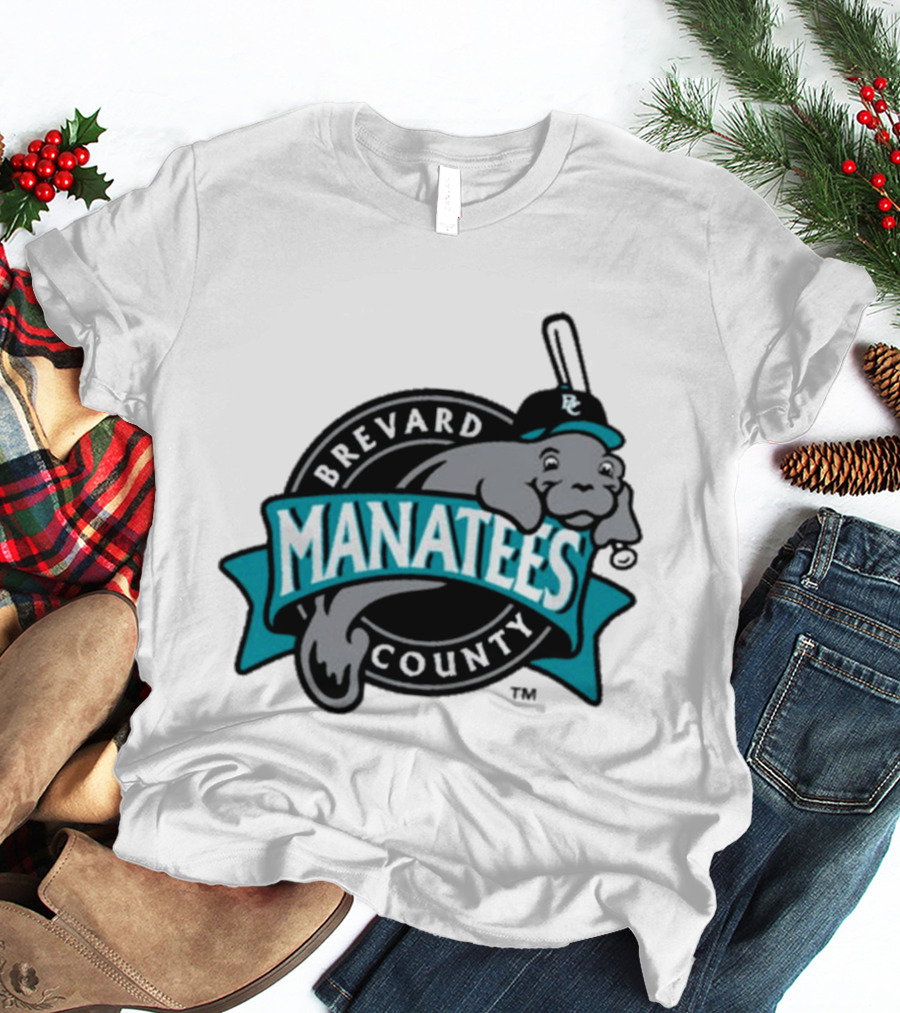 Brevard County Manatees Baseball Team Cap Mascot With Bat And Ball T-Shirt