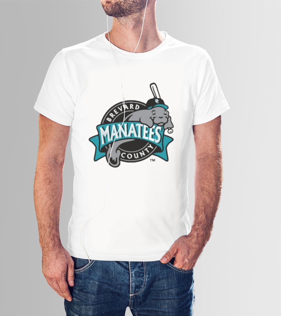 Brevard County Manatees Baseball Team Cap Mascot With Bat And Ball T-Shirt