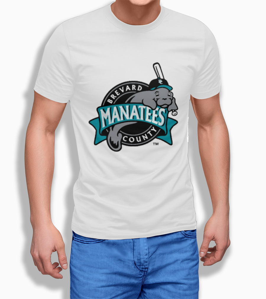 Brevard County Manatees Baseball Team Cap Mascot With Bat And Ball T-Shirt