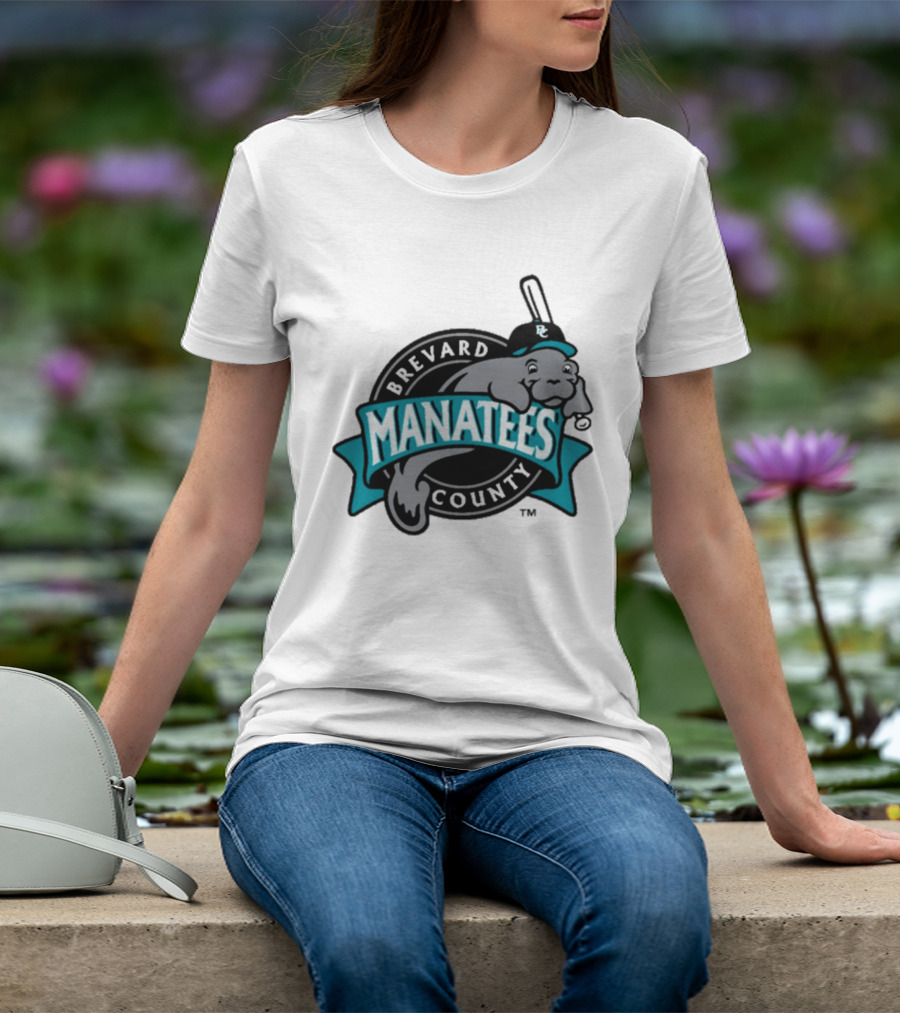 Brevard County Manatees Baseball Team Cap Mascot With Bat And Ball T-Shirt