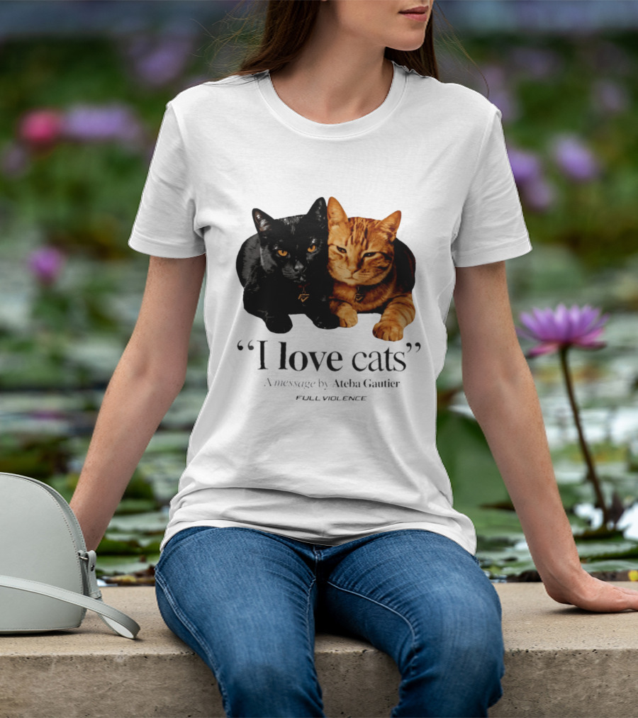 I Love Cats Ateba Gautier Full Violence Black And Ginger Cat Duo T-Shirt