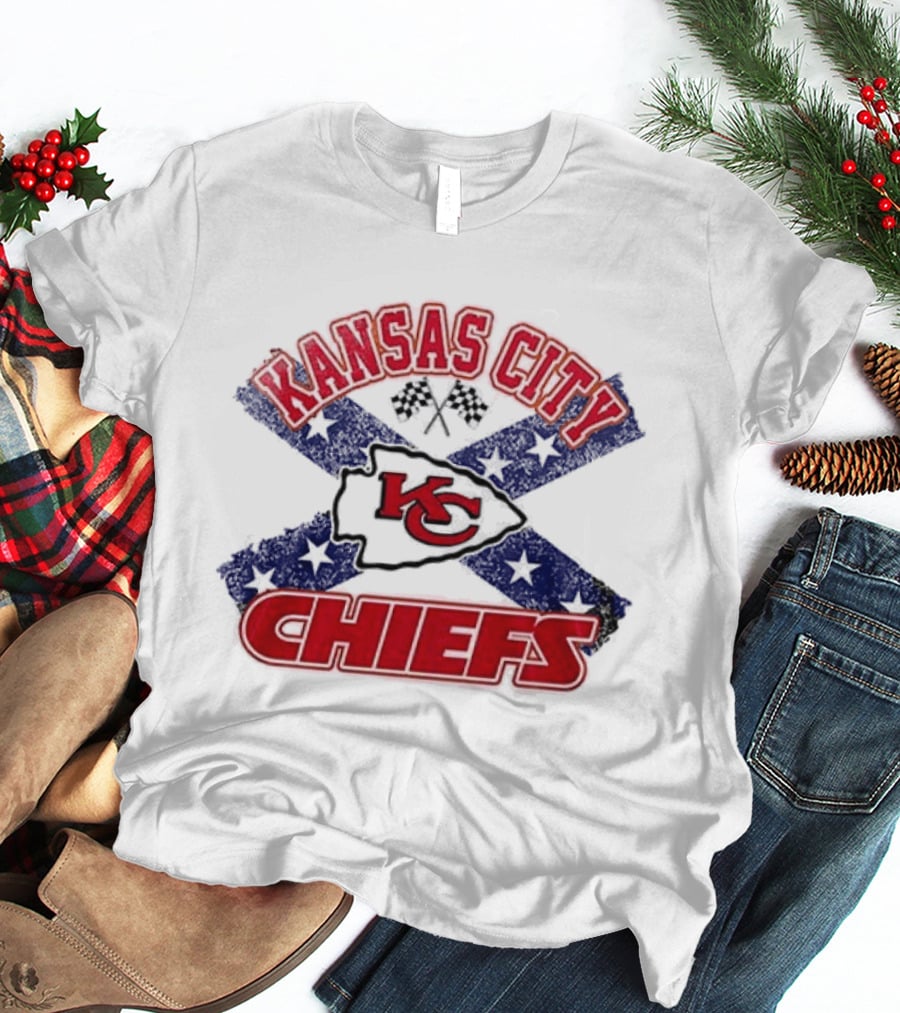 Kansas City Chiefs KC Red Logo Stars And Bars Caricature T-Shirt