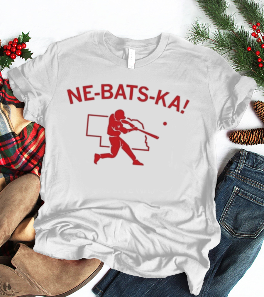 Ne Bats Ka Baseball Player Nebraska Outline Red T-Shirt
