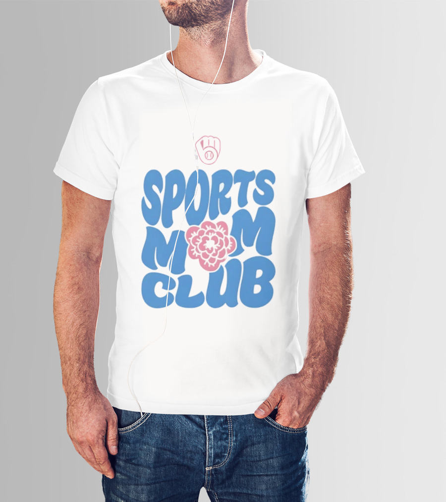 Milwaukee Brewers Sports Mom Club Mother's Day Baseball Mitt Flower T-Shirt
