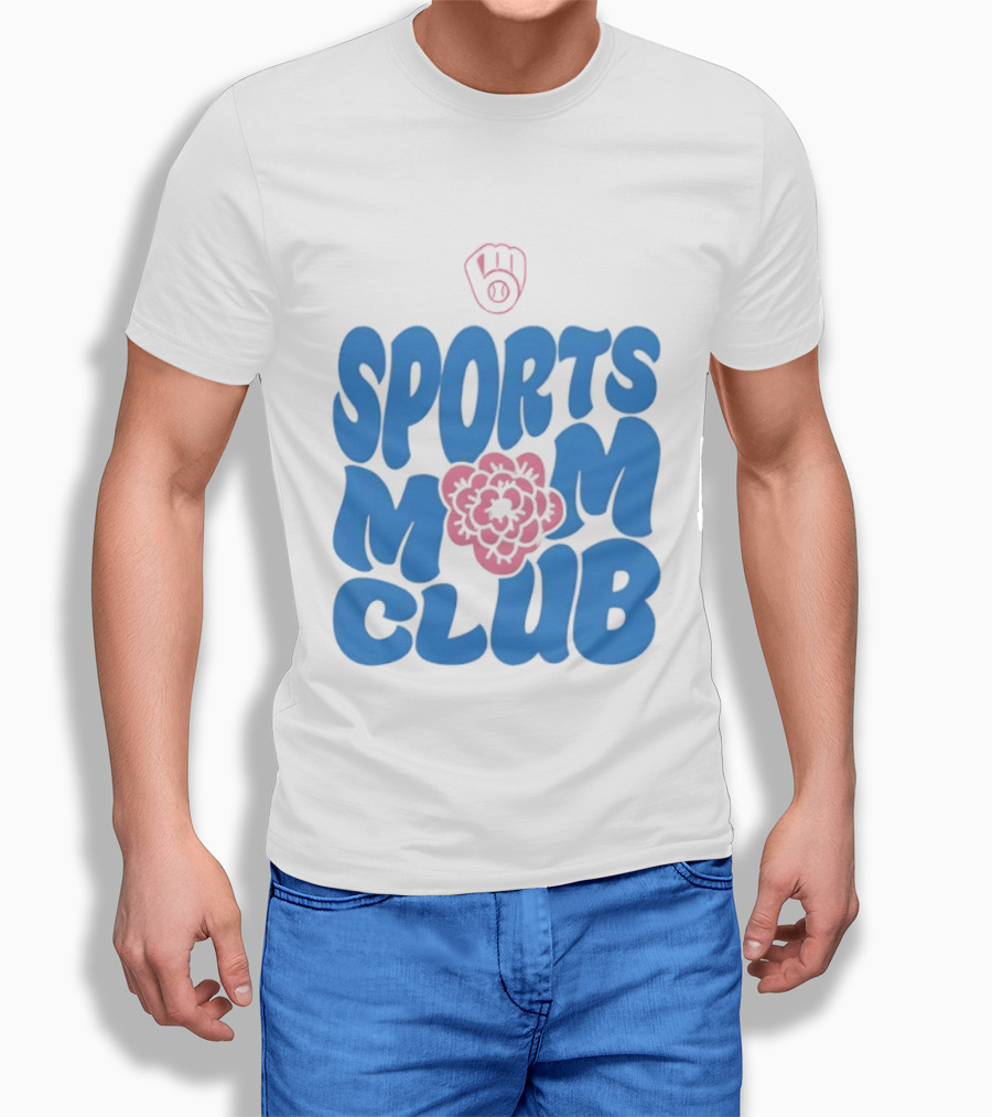 Milwaukee Brewers Sports Mom Club Mother's Day Baseball Mitt Flower T-Shirt