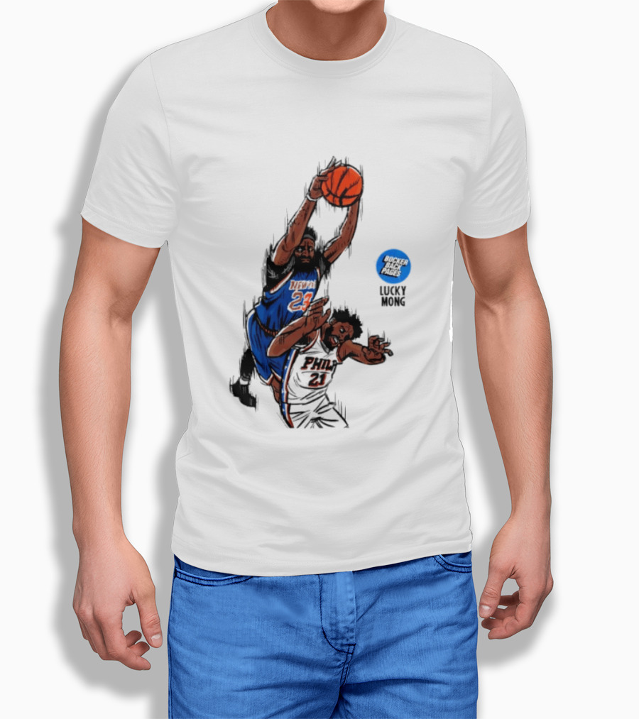 Knicks Vs 76ers Game 4 Iconic Moment Joel Embiid Mitchell Robinson NBA Matchup T-Shirt