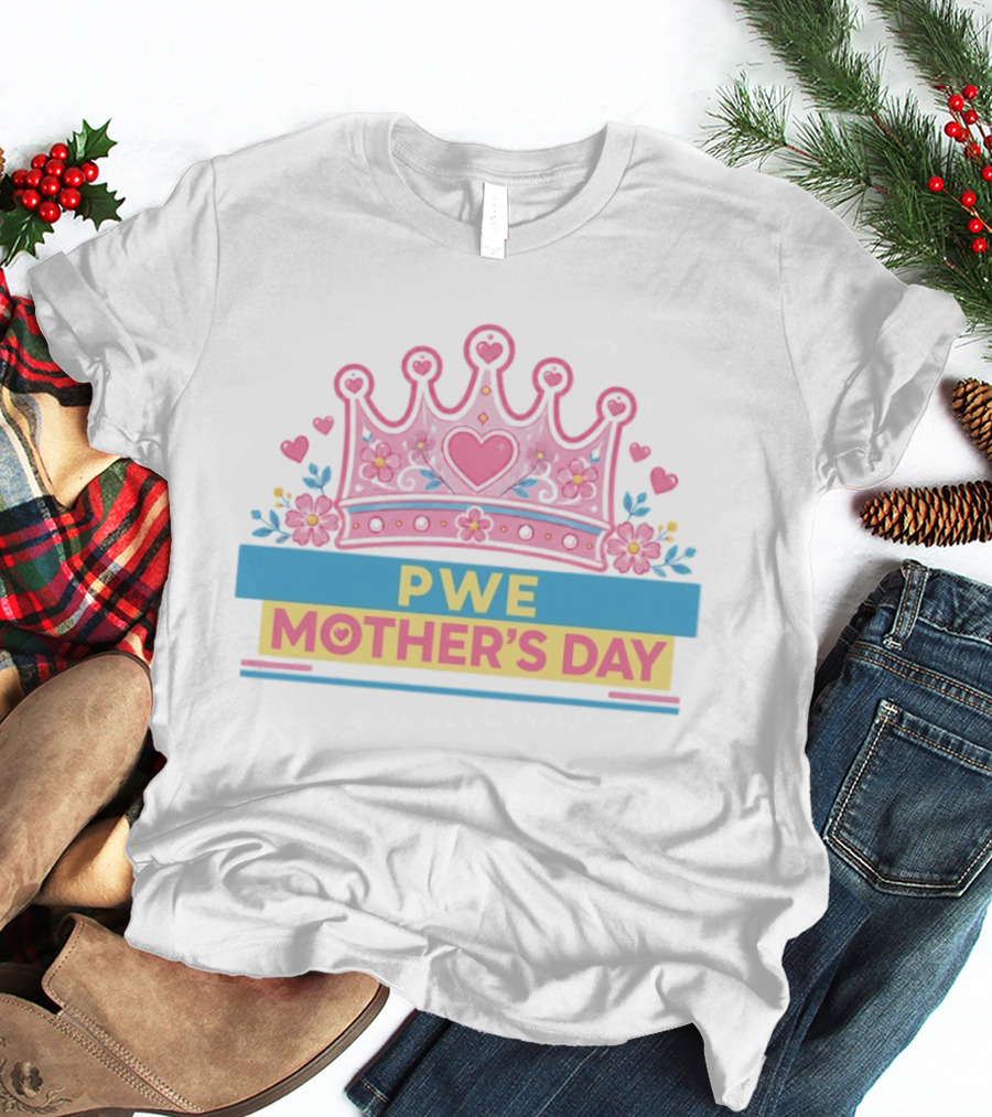 PWE Mother's Day Pink Crown Heart Flowers T-Shirt