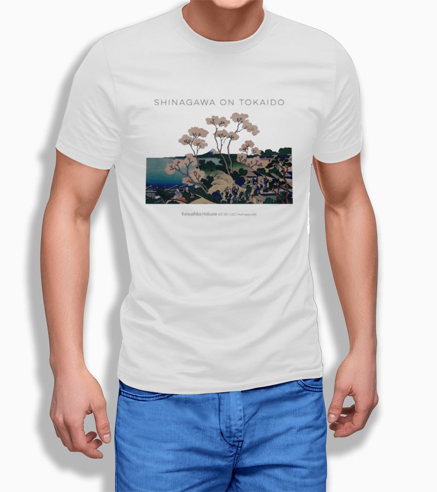 Shinagawa On Tokaido Katsushika Hokusai Cherry Blossoms And Travelers In Edo Period Japan T-Shirt