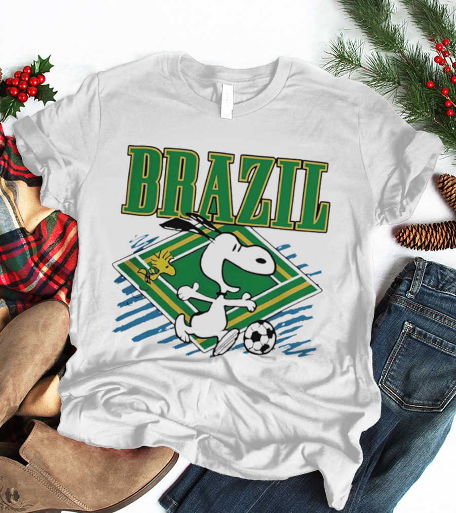 Brazil Soccer Snoopy Woodstock Peanuts Characters Football T-Shirt