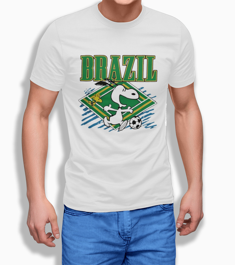 Brazil Soccer Snoopy Woodstock Peanuts Characters Football T-Shirt