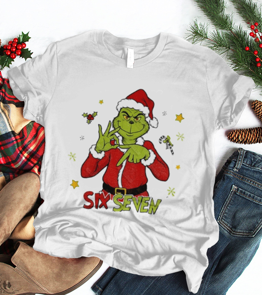 Grinch Santa Six Seven 6 7 Meme Christmas Stars Candy Cane T-Shirt