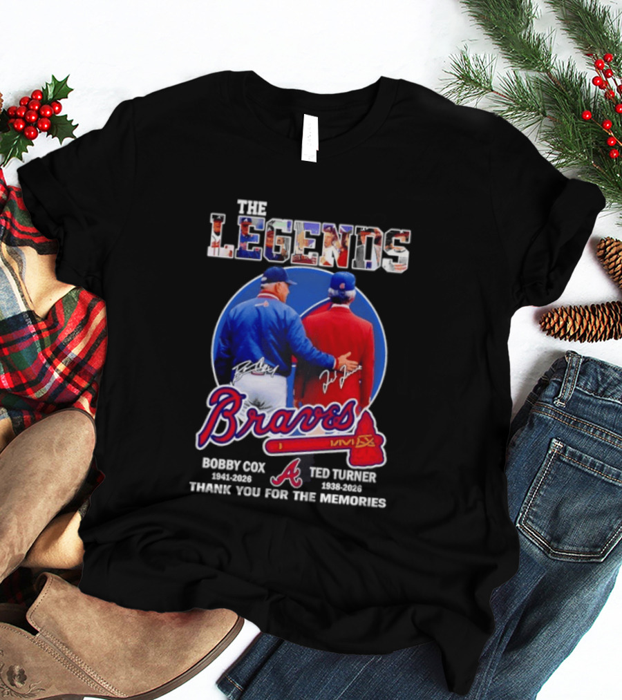 Bobby Cox Ted Turner Atlanta Braves Legends Thank You For The Memories Signatures T-Shirt