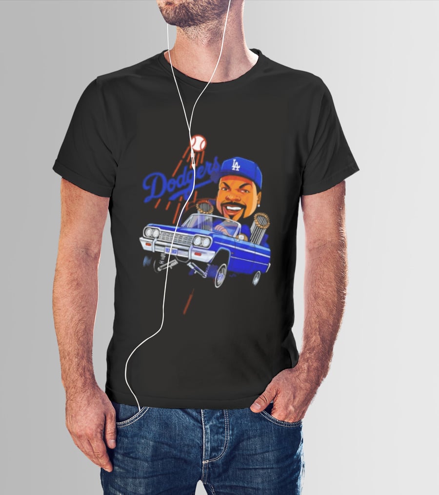 Ice Cube Cartoon Driving Lowrider Los Angeles Dodgers Baseball T-Shirt