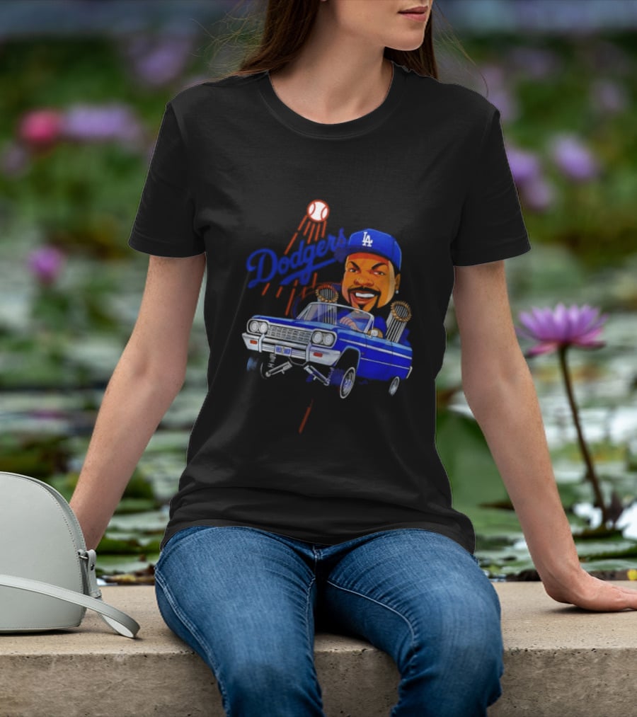 Ice Cube Cartoon Driving Lowrider Los Angeles Dodgers Baseball T-Shirt