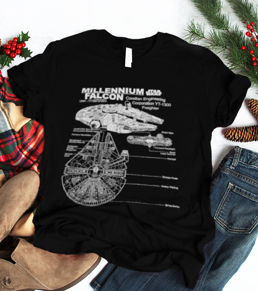 Millennium Falcon Star Wars Corellian Engineering Corporation Blueprint Diagram T-Shirt