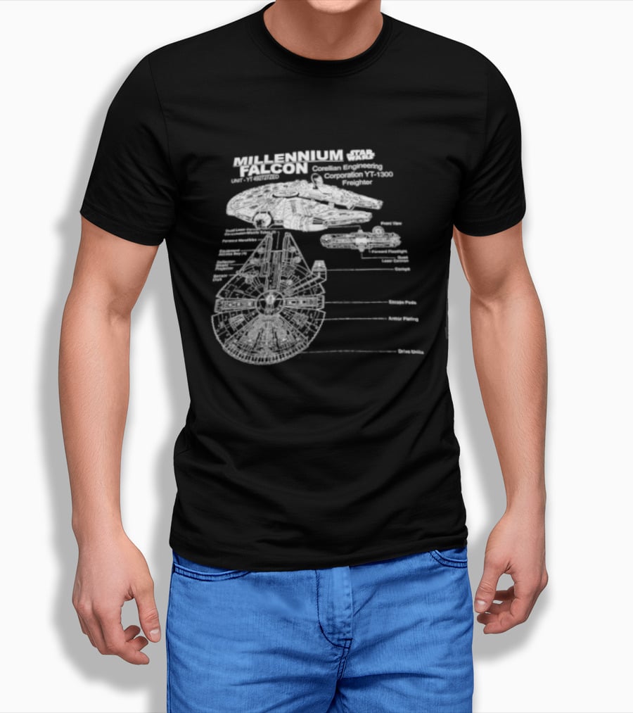 Millennium Falcon Star Wars Corellian Engineering Corporation Blueprint Diagram T-Shirt