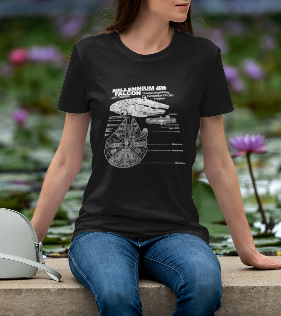 Millennium Falcon Star Wars Corellian Engineering Corporation Blueprint Diagram T-Shirt